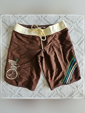 O'Neill Board Shorts Brown Striped Y2K Surf Size M